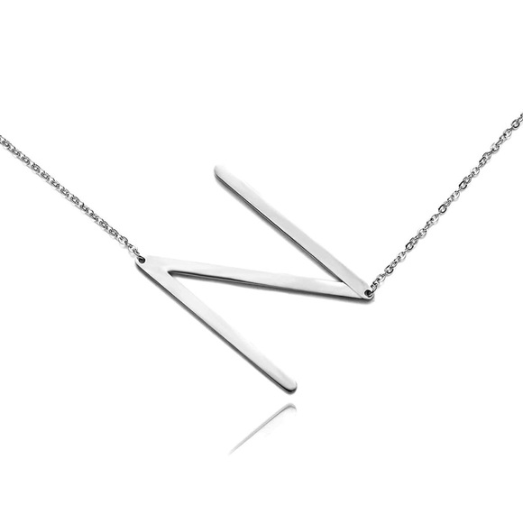 Silver Initial Stainless Steel Pendant Necklace - Picture 4 of 4